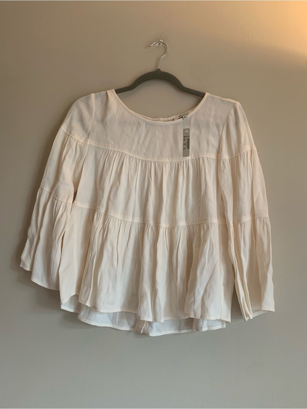 Madewell NWT Women's Cream Tiered Peasant Blouse Shirt Size XS Fall Winter